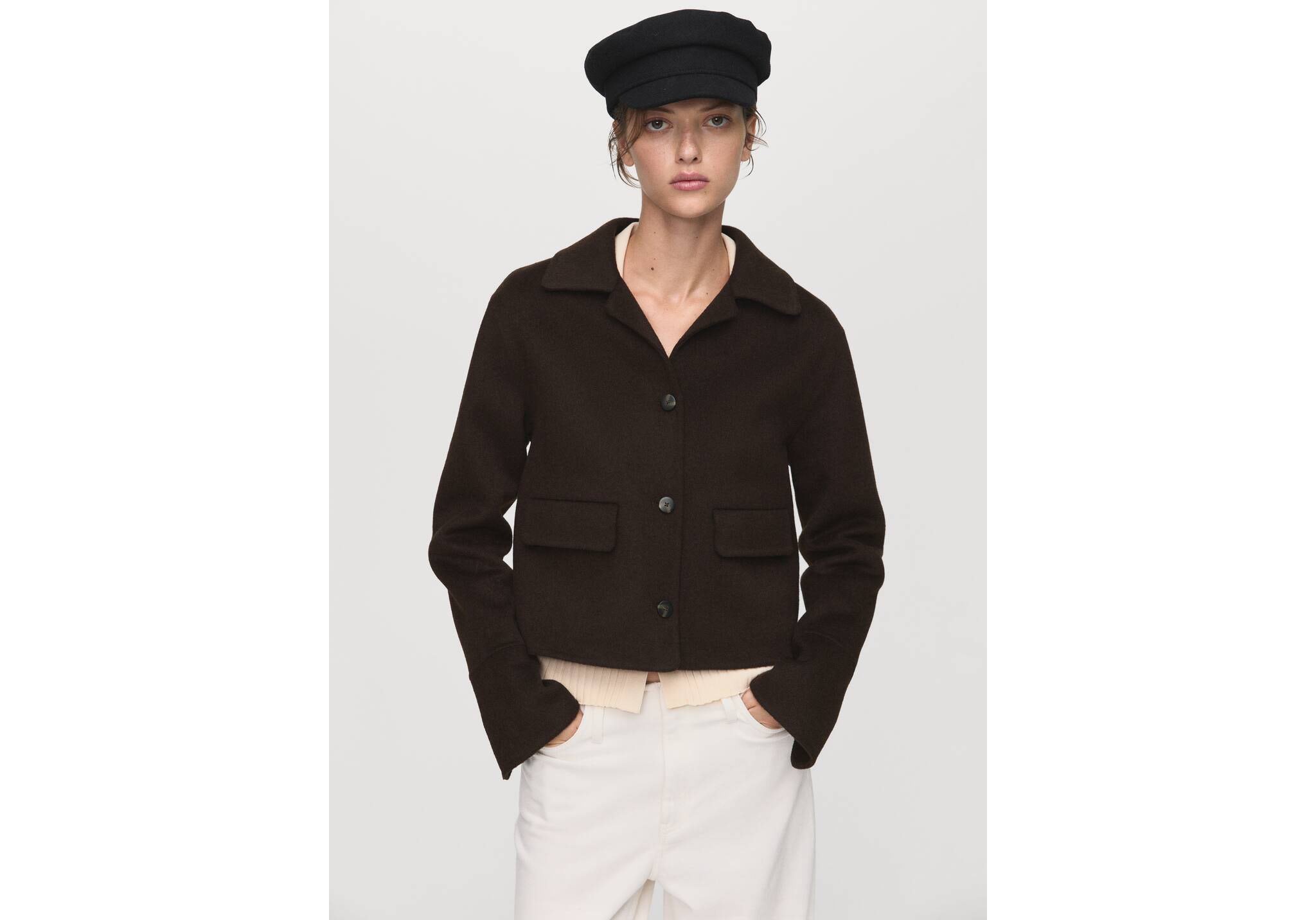 Rigid wool-blend baker boy cap